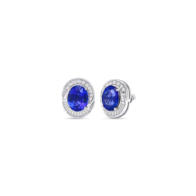 Oval Tanzanite & Multi-Shape Diamond Halo Stud Earrings