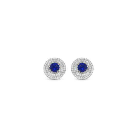 Round Tanzanite & Multi-Shaped Double Halo Diamond Stud Earrings
