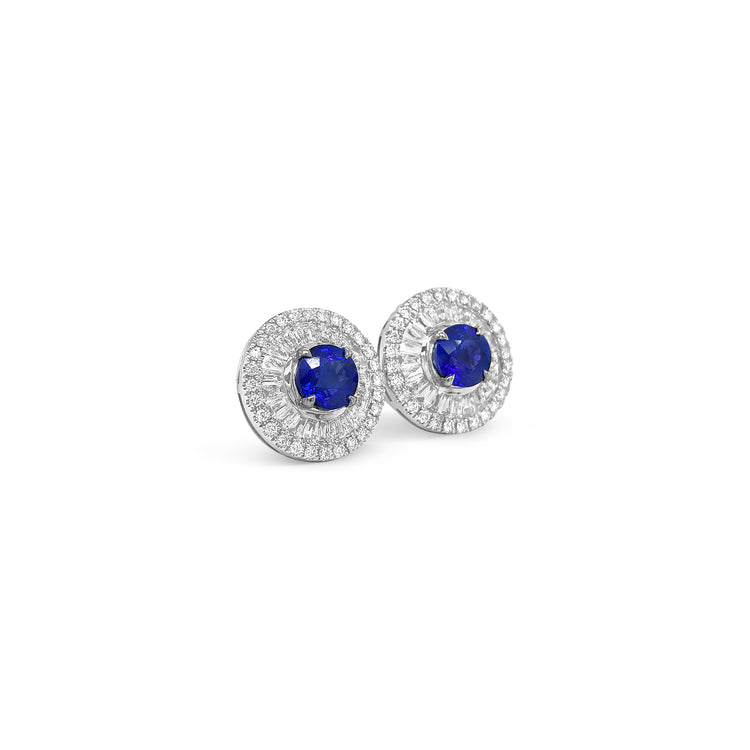 Round Tanzanite & Multi-Shaped Double Halo Diamond Stud Earrings