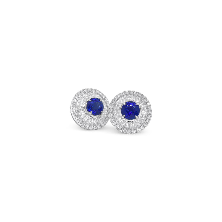 Round Tanzanite & Multi-Shaped Double Halo Diamond Stud Earrings