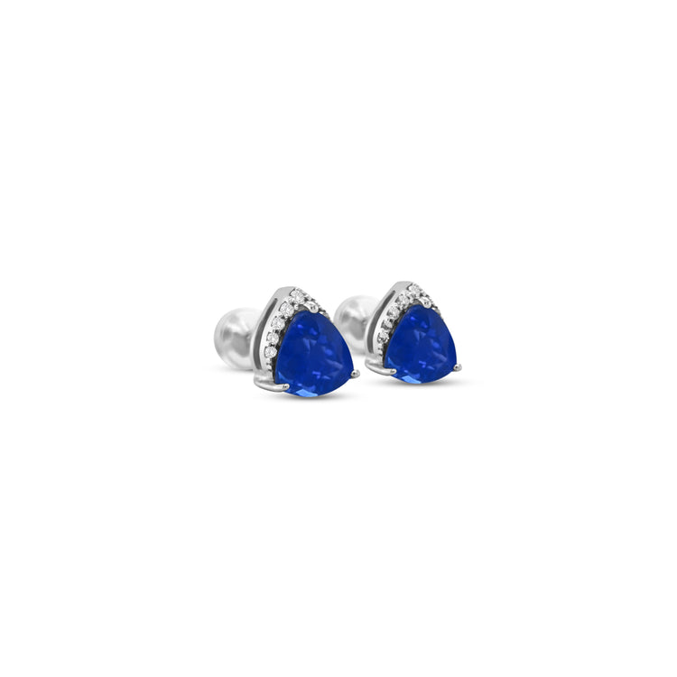 Trillion Cut Tanzanite & Diamond Stud Earrings