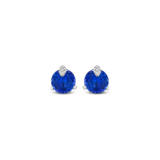 Round Cut Tanzanite & Diamond Stud Earrings