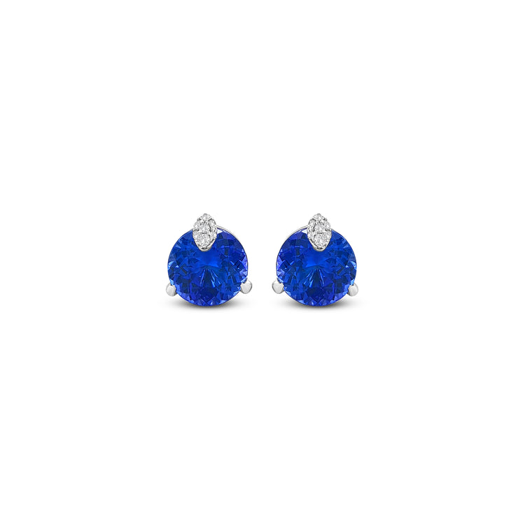 Round Cut Tanzanite & Diamond Stud Earrings