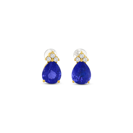 Pear Shape Tanzanite & Diamond Stud Earrings