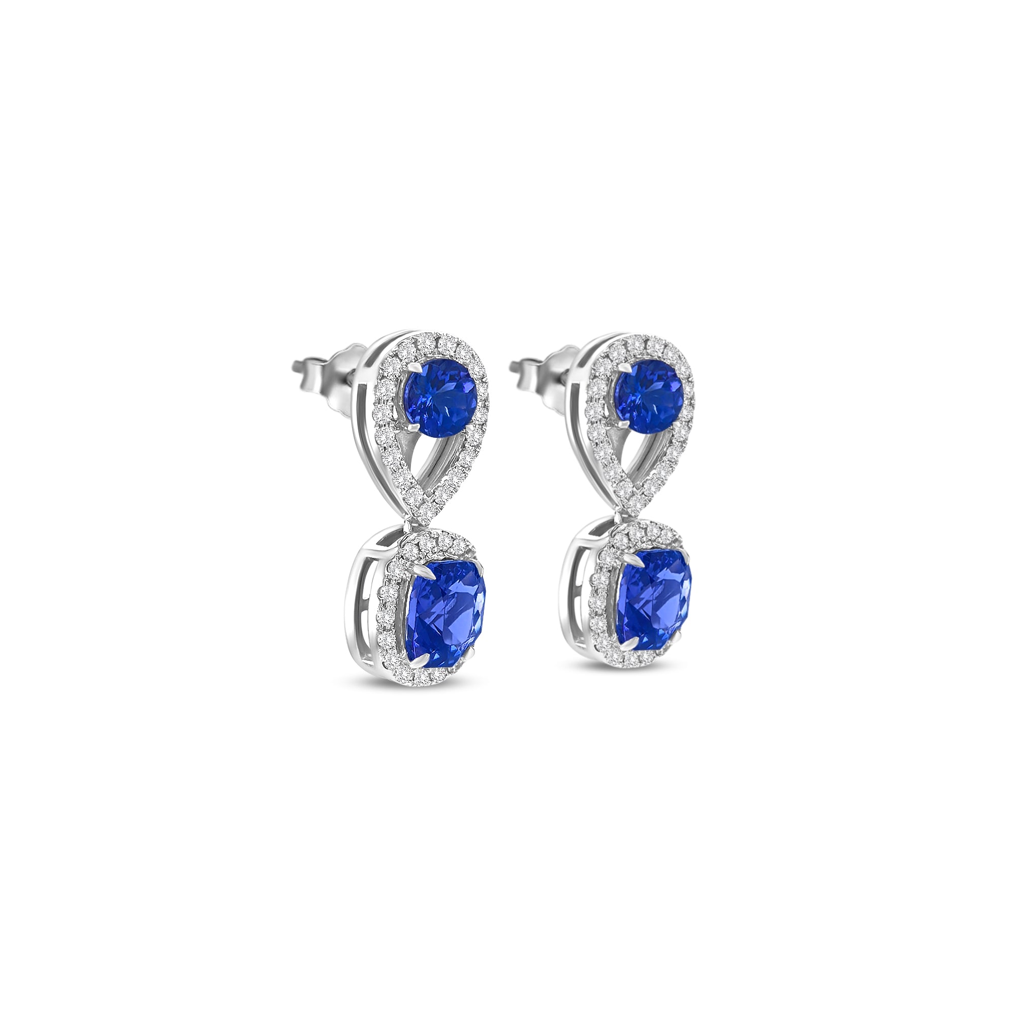 Round Cut Tanzanite & Diamond Stud Earrings