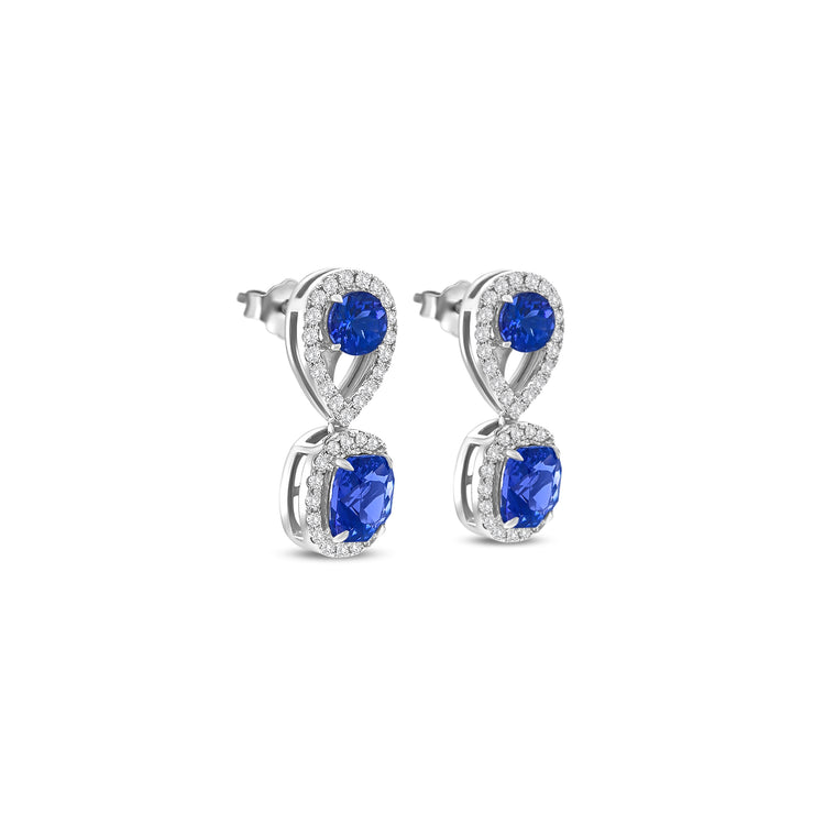 Round Cut Tanzanite & Diamond Stud Earrings