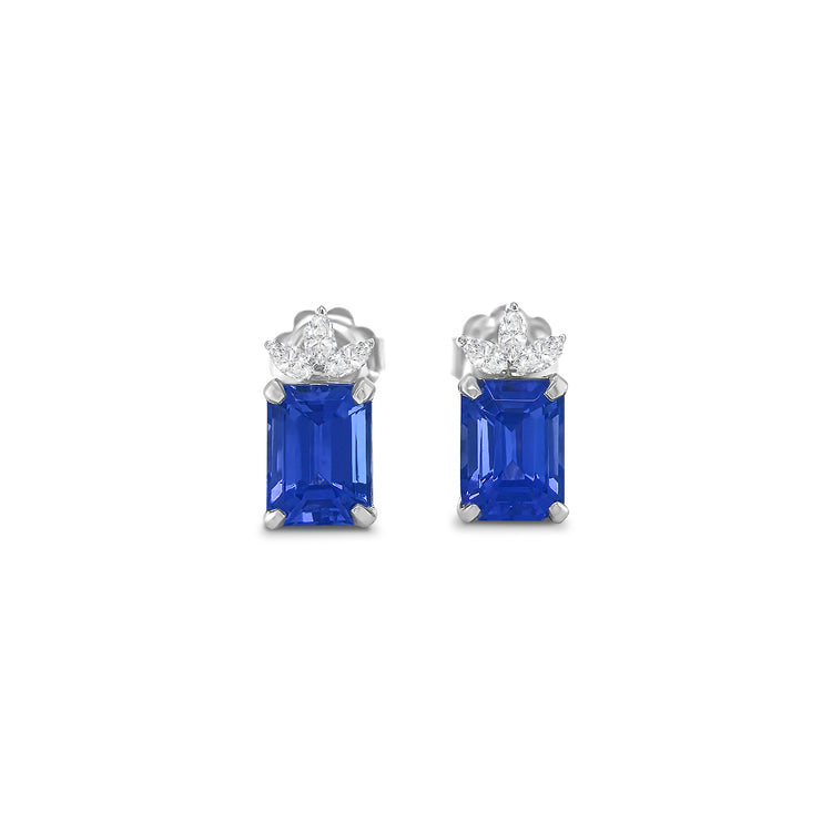 Emerald Cut Tanzanite & Diamond Stud Earrings