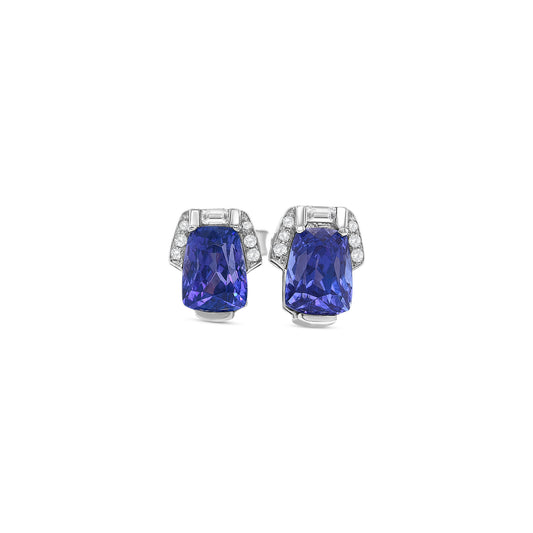 Tapered Baguette Tanzanite & Diamond Stud Earrings