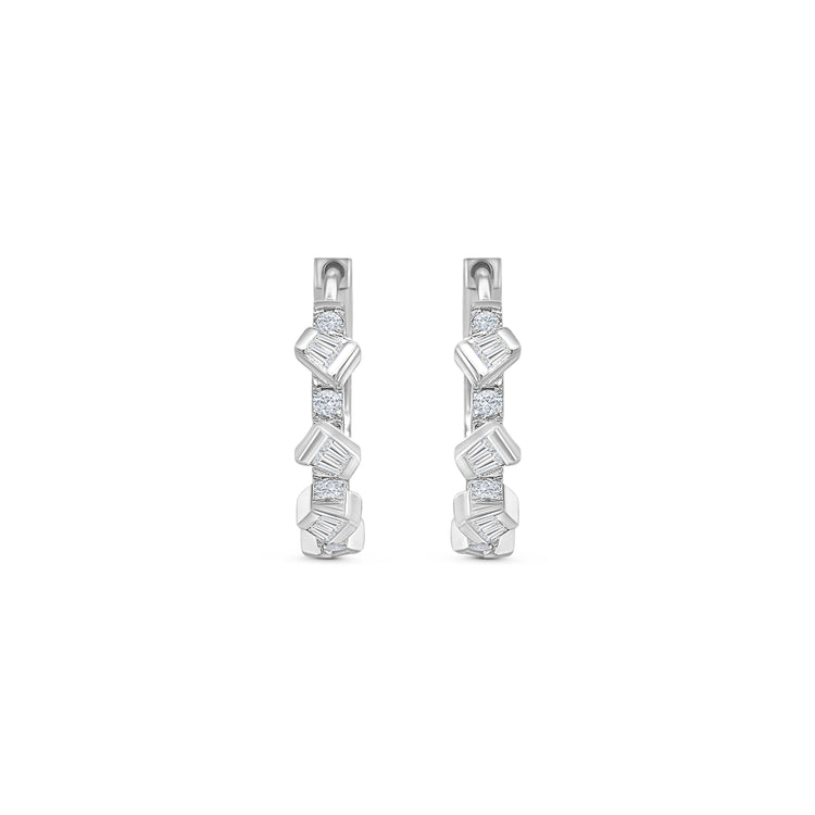 Round Brilliant & Baguette Diamond Hoop Earrings