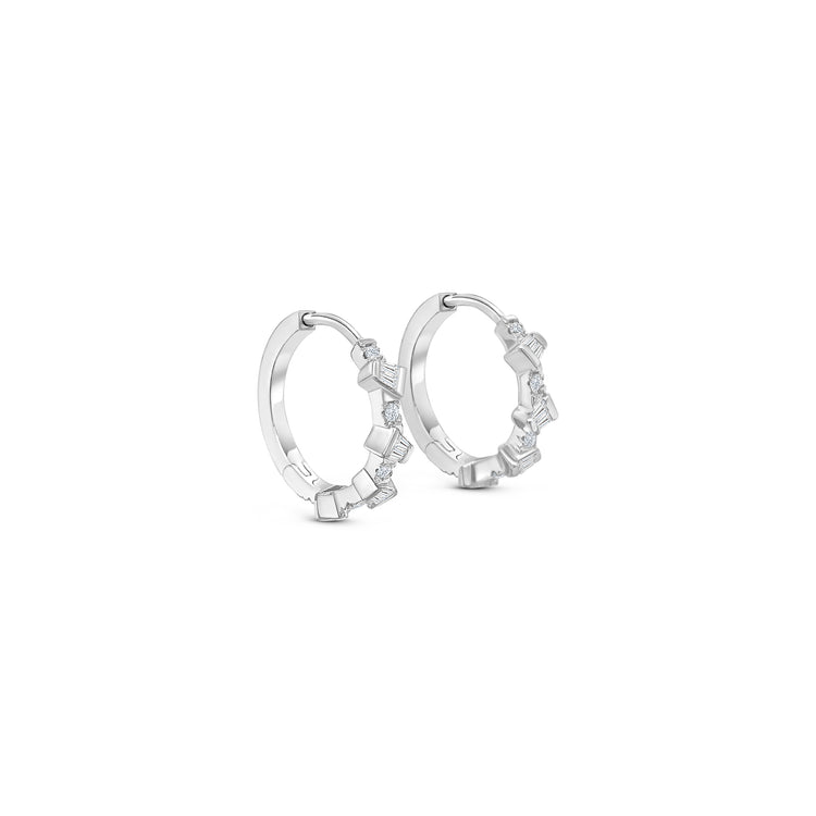 Round Brilliant & Baguette Diamond Hoop Earrings