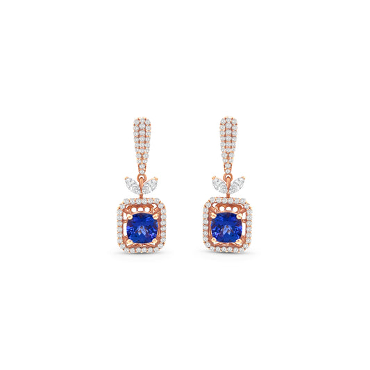 Square Cushion Tanzanite & Diamond Drop Earrings, Tanzanite Earrings, Diamond Drop Earrings, Fine Jewelry, Luxury Earrings, Fashion Earrings, Tanzanite Jewelry, Sparkling Drop Earrings, Statement Earrings, Elegant Jewelry, Special Occasion Earrings, Tanzanite and Diamond Earrings, Timeless Jewelry, Handcrafted Earrings, Gemstone Drop Earrings