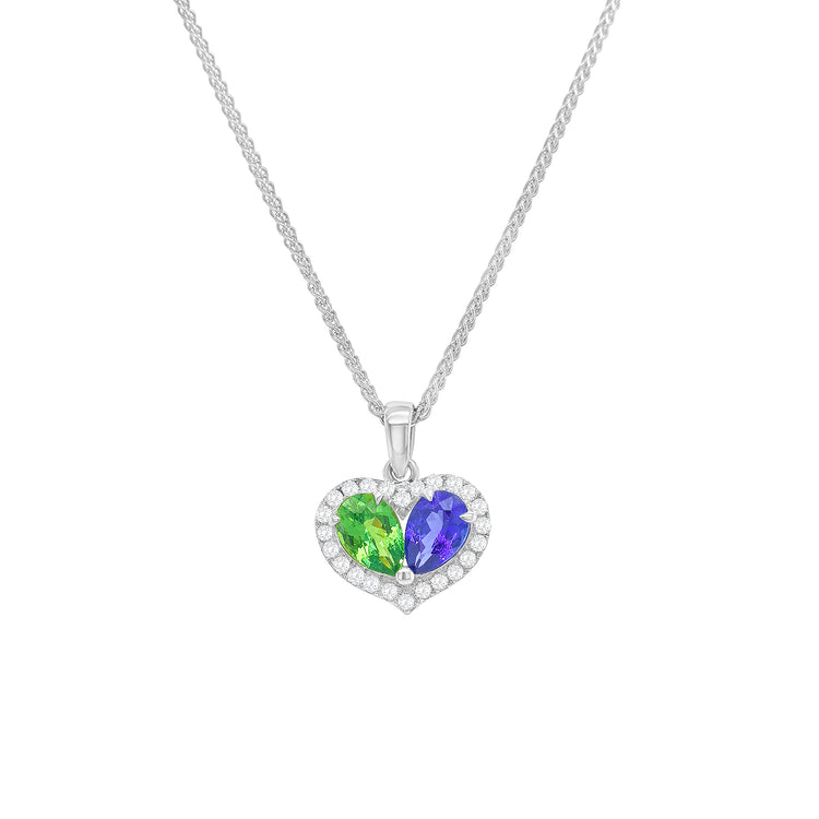 Pear Shape Tanzanite,Tsavorite & Halo Diamond Pendant