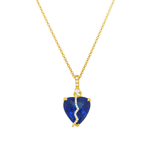Heart Shaped Tanzanite & Round Brilliant Diamond Pendant