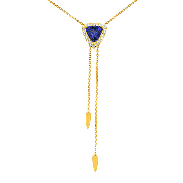 Trillion Tanzanite & Diamond Halo Pendant