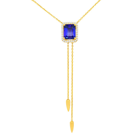 Emerald Tanzanite & Diamond Halo Pendant
