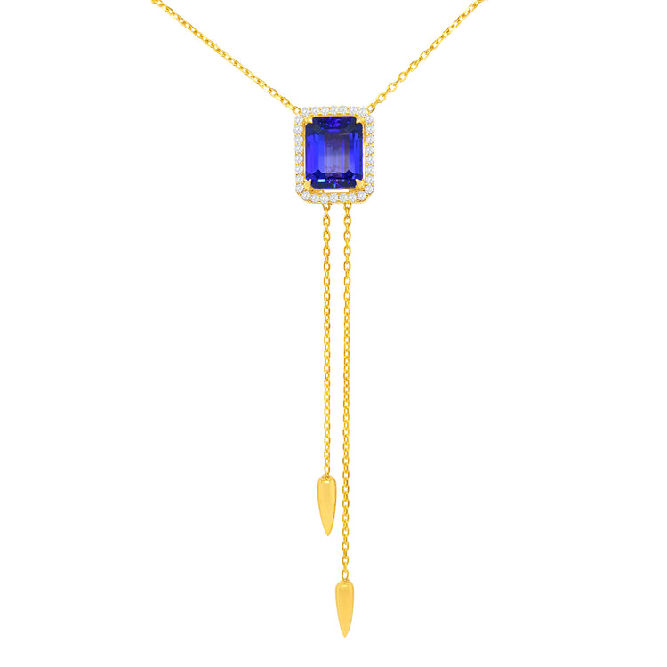 Emerald Tanzanite & Diamond Halo Pendant