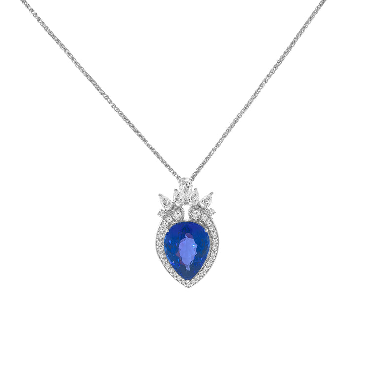 Pear Shape Tanzanite Diamond Halo Pendant