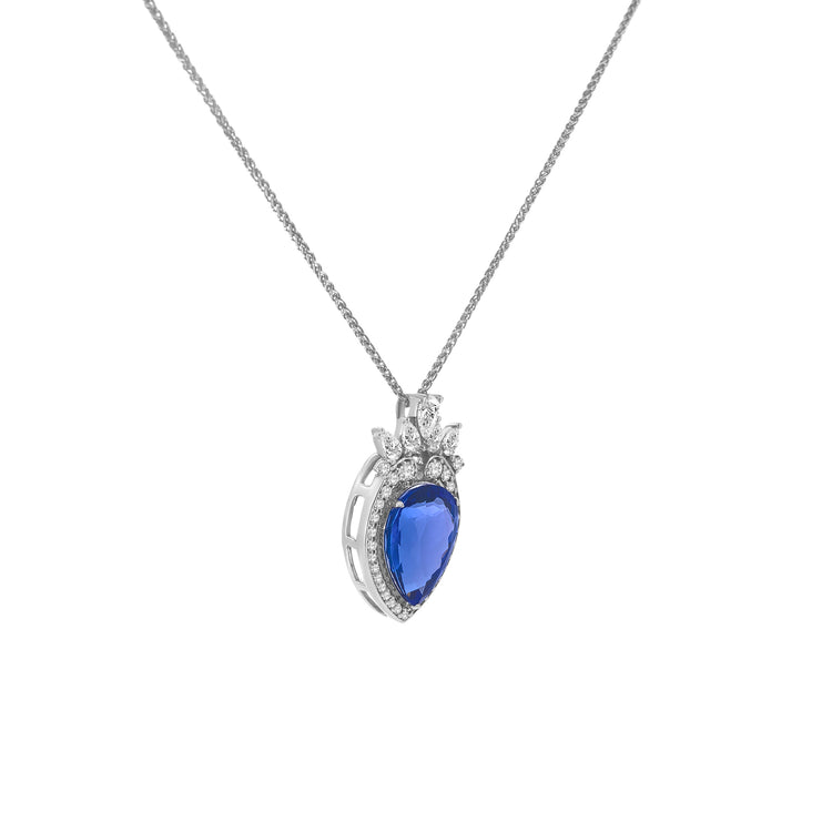 Pear Shape Tanzanite Diamond Halo Pendant