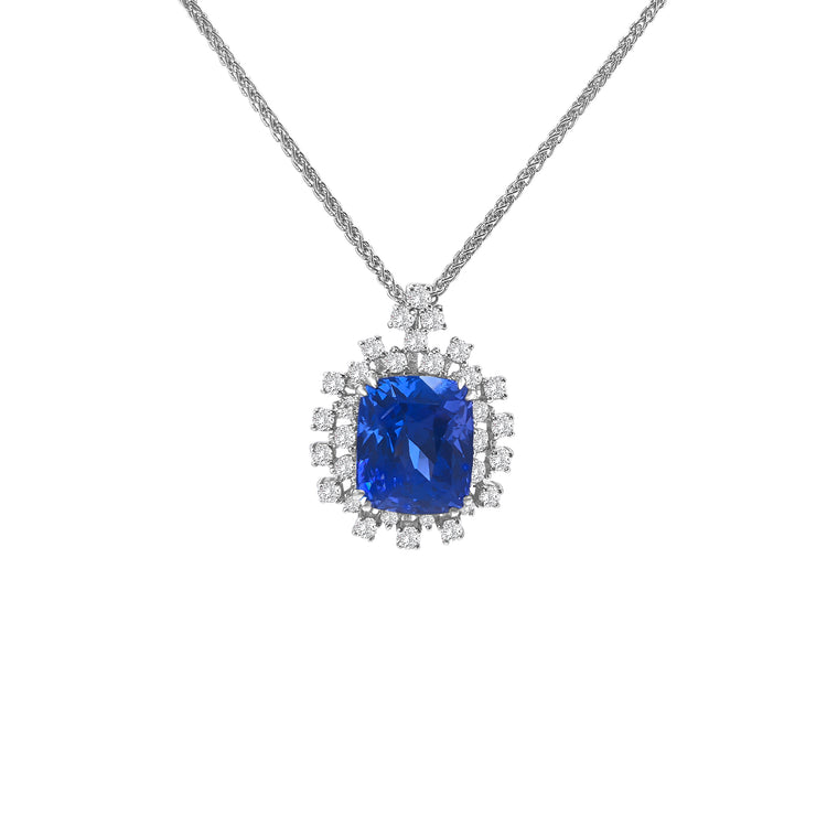 Rectangular Cushion Cut Tanzanite Diamond Halo Pendant
