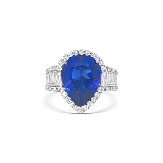 Pear Shape Tanzanite & Diamond Halo Ring