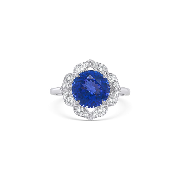 Round Tanzanite & Diamond Halo Ring