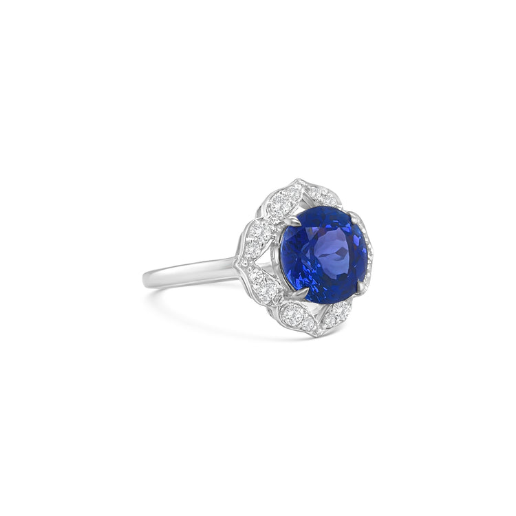 Round Tanzanite & Diamond Halo Ring