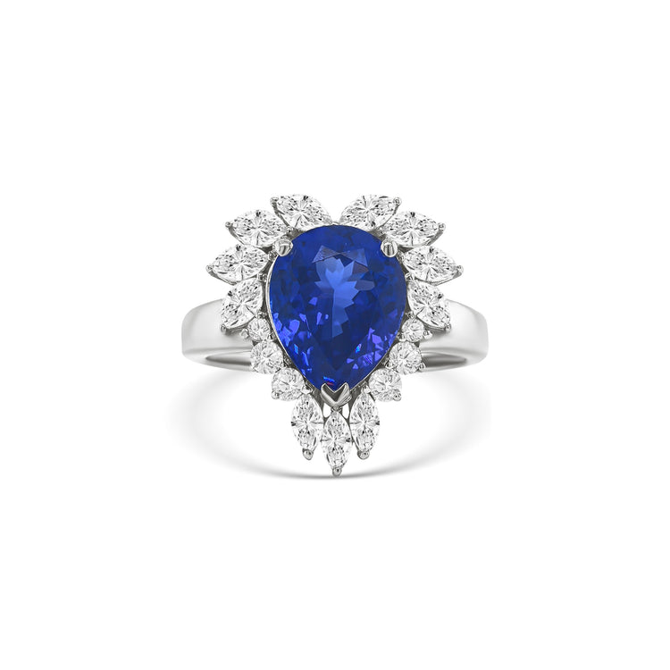 Pear Shape Tanzanite & Diamond Halo Ring