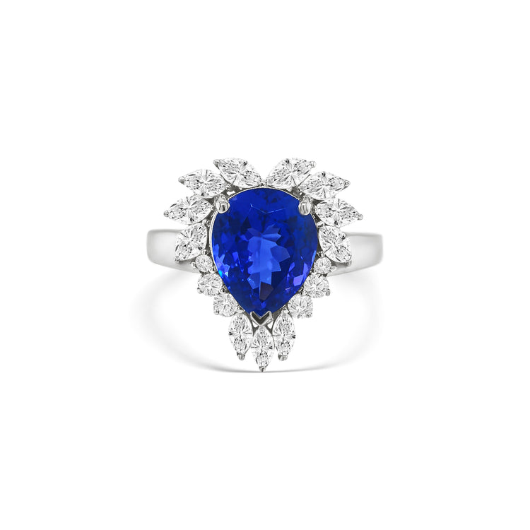 Pear Shape Tanzanite & Diamond Halo Ring