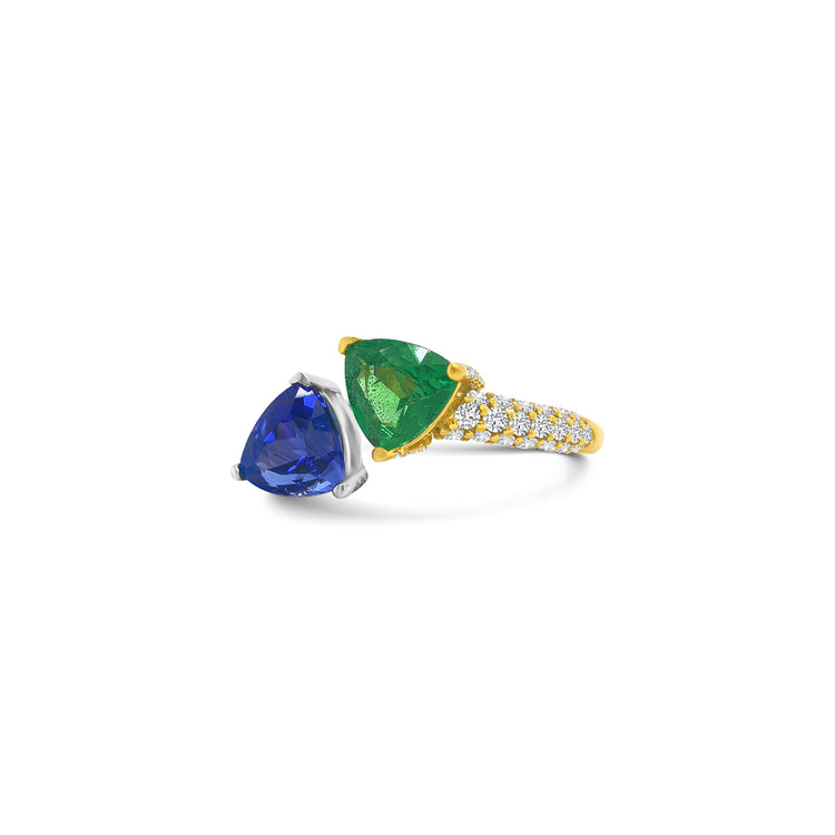 Two-toned Trillion Tanzanite, Tsavorite & Diamond Ring
