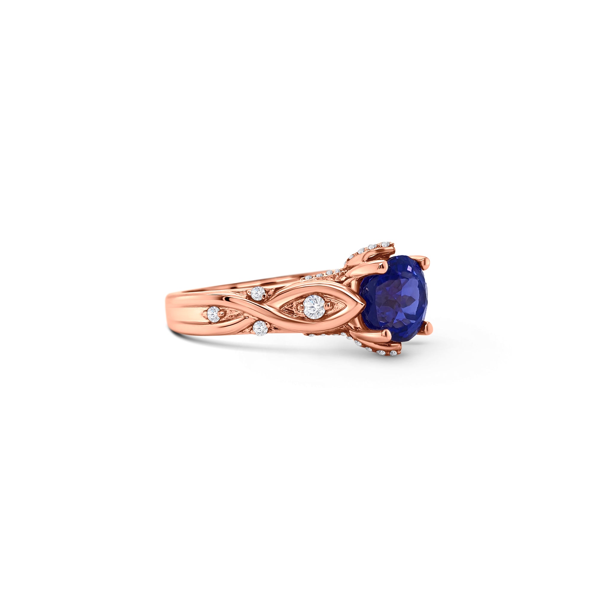 Round Tanzanite & Round Brilliant Diamond Ring