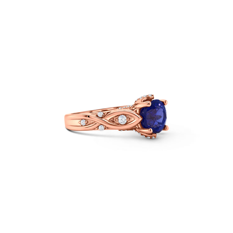 Round Tanzanite & Round Brilliant Diamond Ring