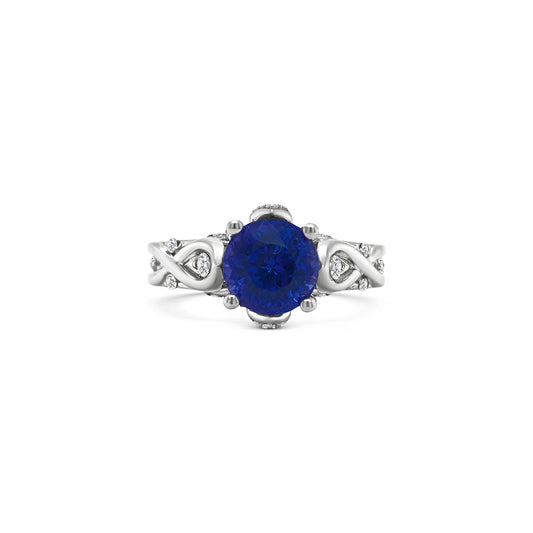 Round Tanzanite & Round Brilliant Diamond Ring