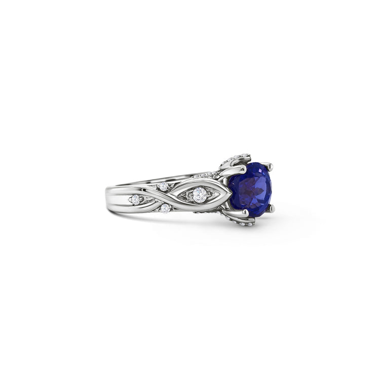 Round Tanzanite & Round Brilliant Diamond Ring