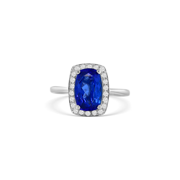 Cushion Cut Tanzanite & Diamond Ring