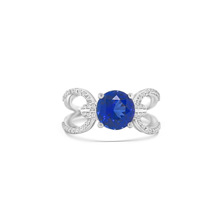 Round Brilliant Cut Tanzanite & Diamond Ring
