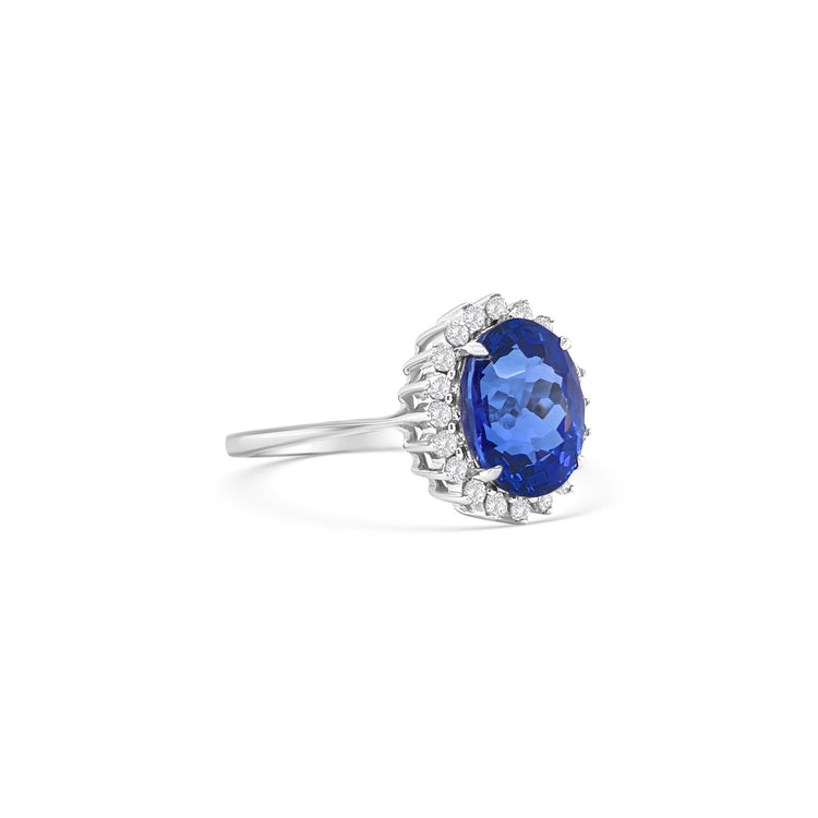 Oval Cut Tanzanite & Floral Halo Diamond Ring