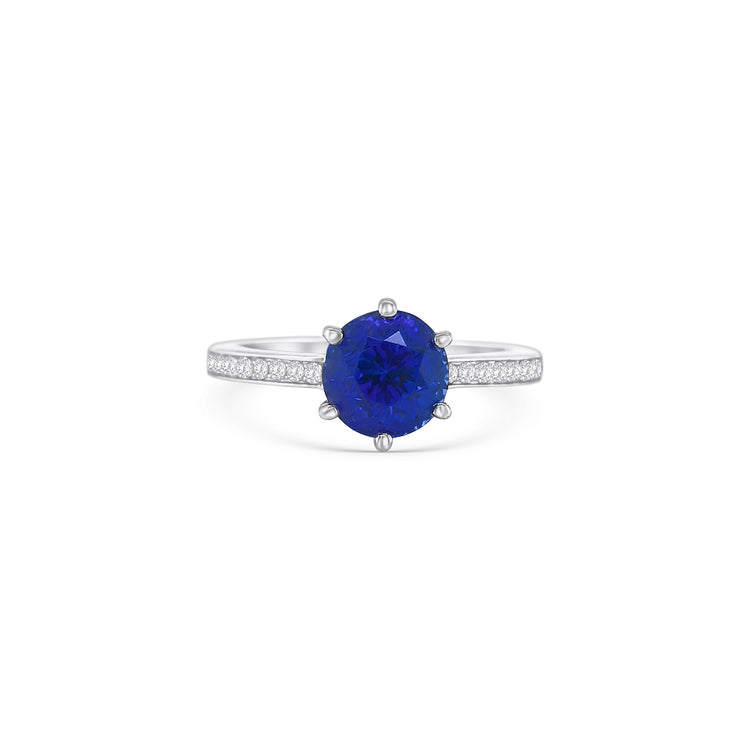 Round Cut Tanzanite & Diamond Ring