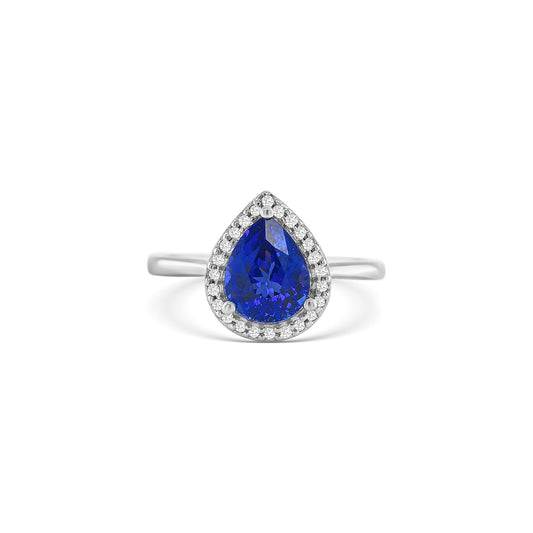 Solitaire Pear Shape Tanzanite Diamond Halo Ring