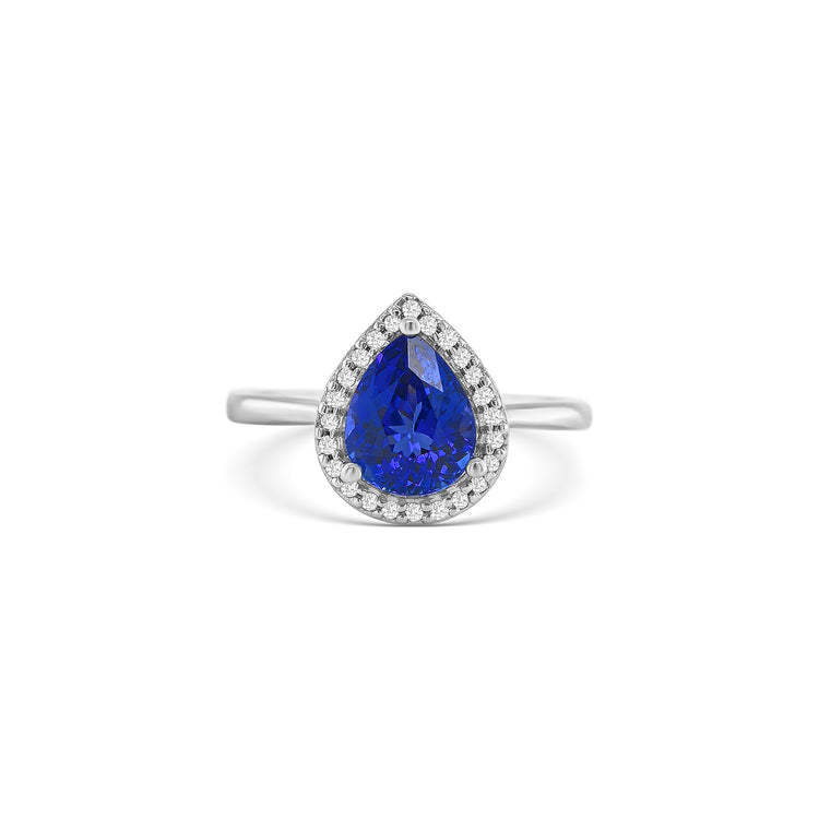 Solitaire Pear Shape Tanzanite Diamond Halo Ring