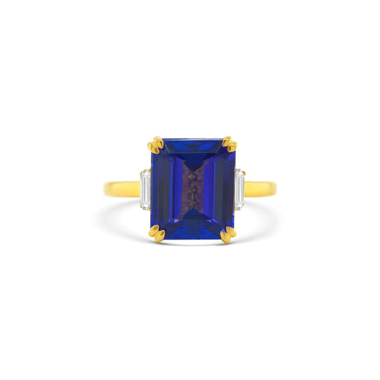 Emerald-cut Tanzanite & Diamond Ring