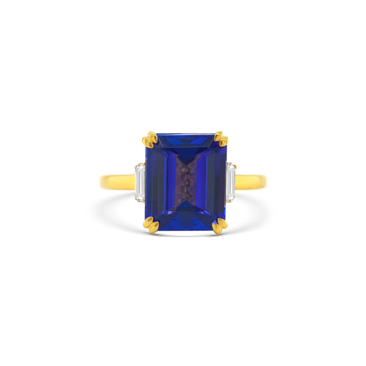 Emerald-cut Tanzanite & Diamond Ring