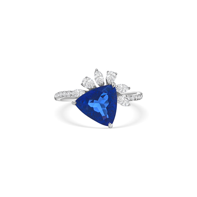 Trilliant Cut Tanzanite Diamond Cluster Ring