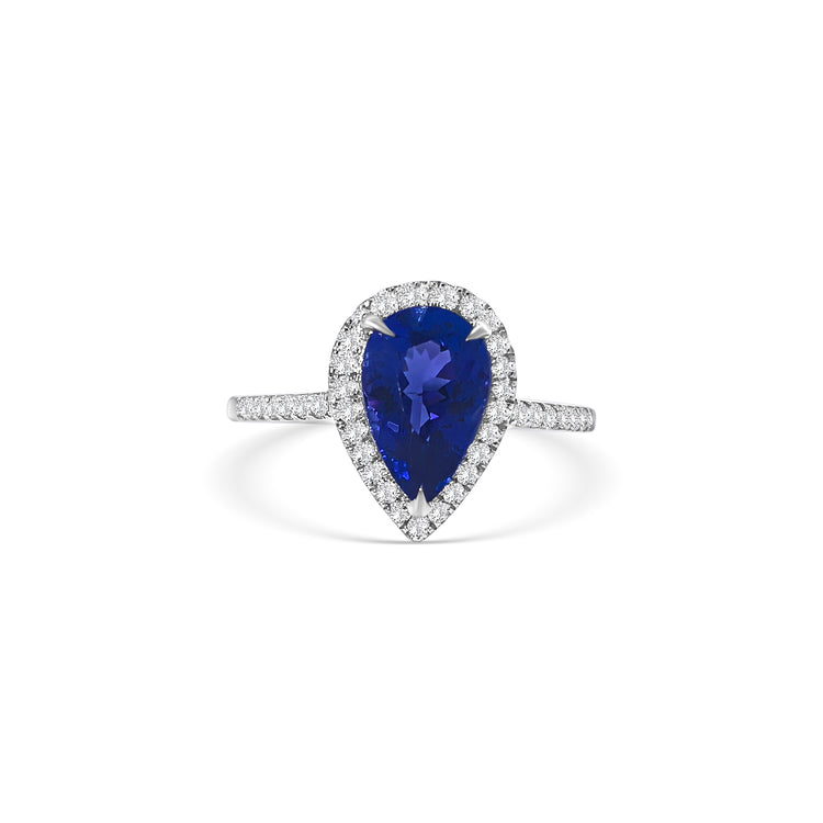 Pear Shape Tanzanite Diamond Halo Ring