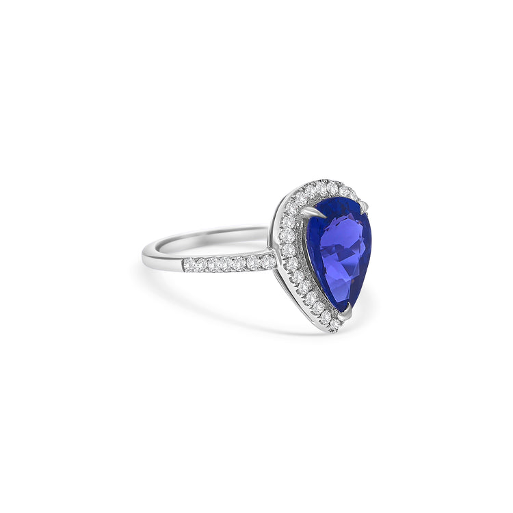 Pear Shape Tanzanite Diamond Halo Ring