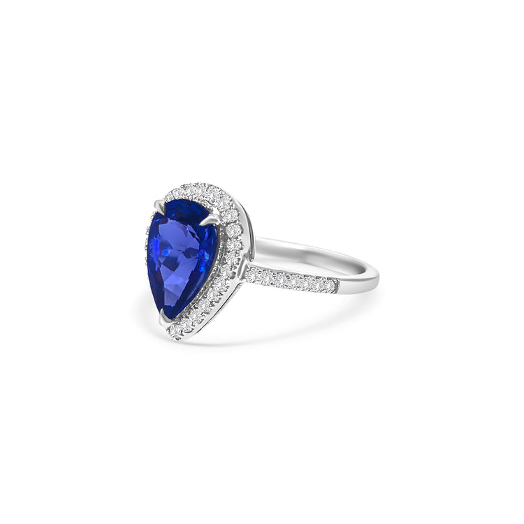Pear Shape Tanzanite Diamond Halo Ring
