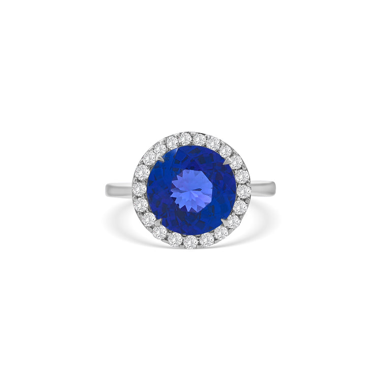Round Cut Tanzanite Diamond Halo Ring