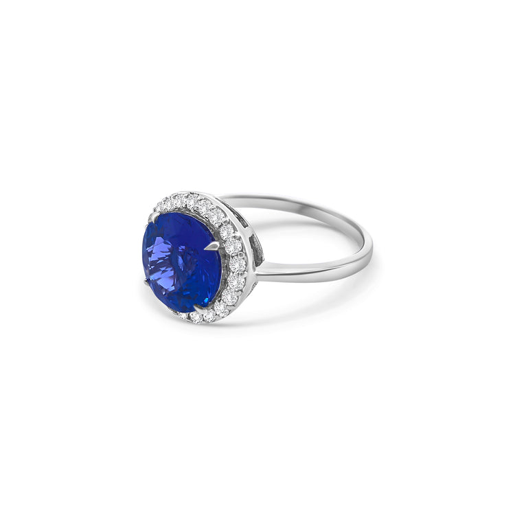 Round Cut Tanzanite Diamond Halo Ring