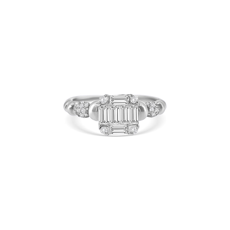 Baguette & Round Brilliant Diamond Cluster Ring