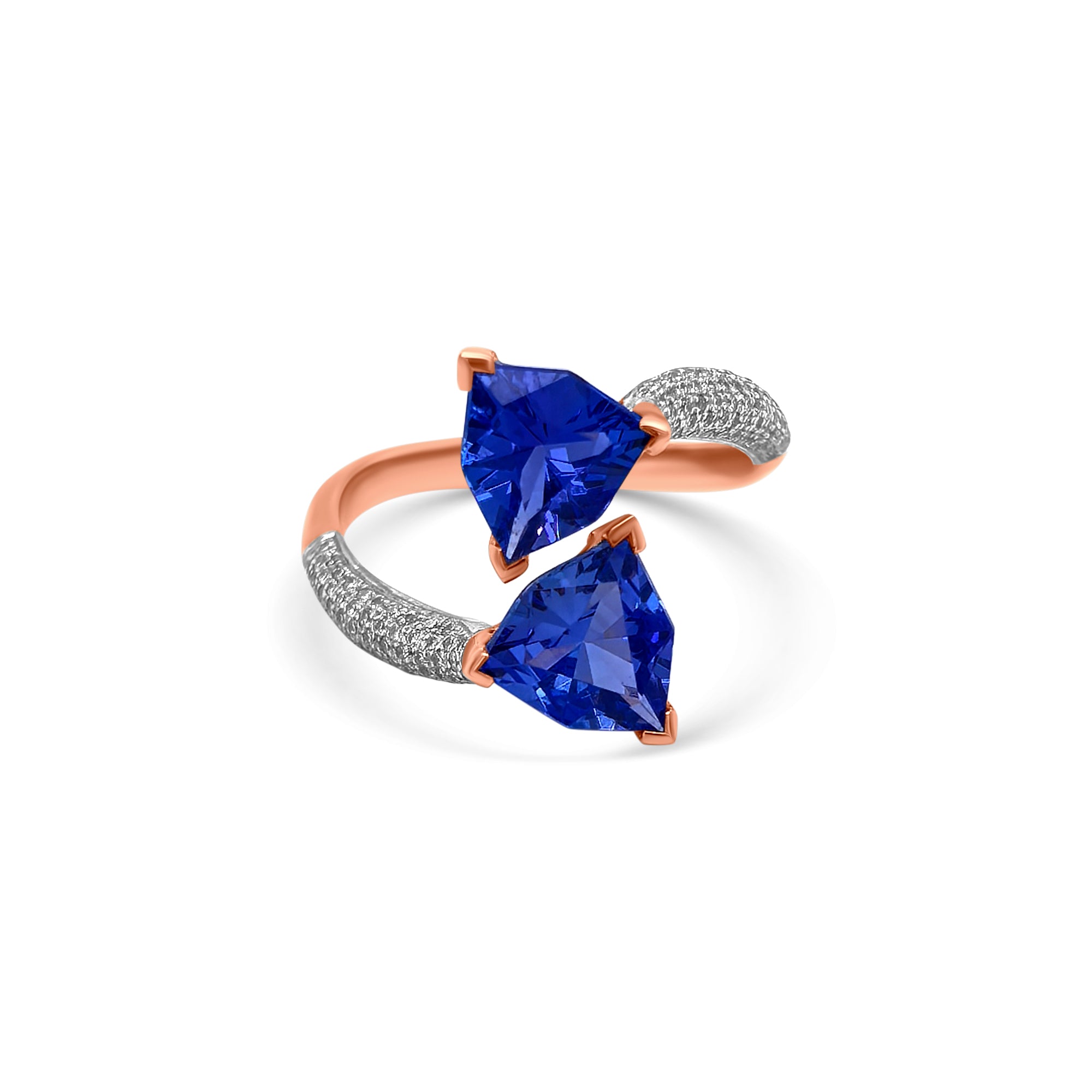 Two Stone Trillion Tanzanite & Diamond Ring