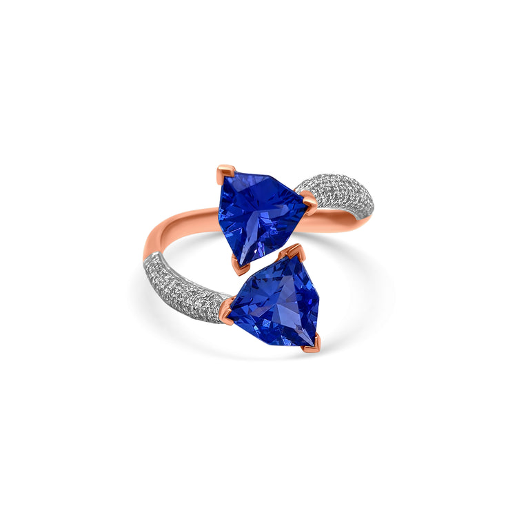Two Stone Trillion Tanzanite & Diamond Ring